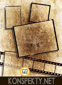 Film strip and film plates with vintage grunge texture, high detail